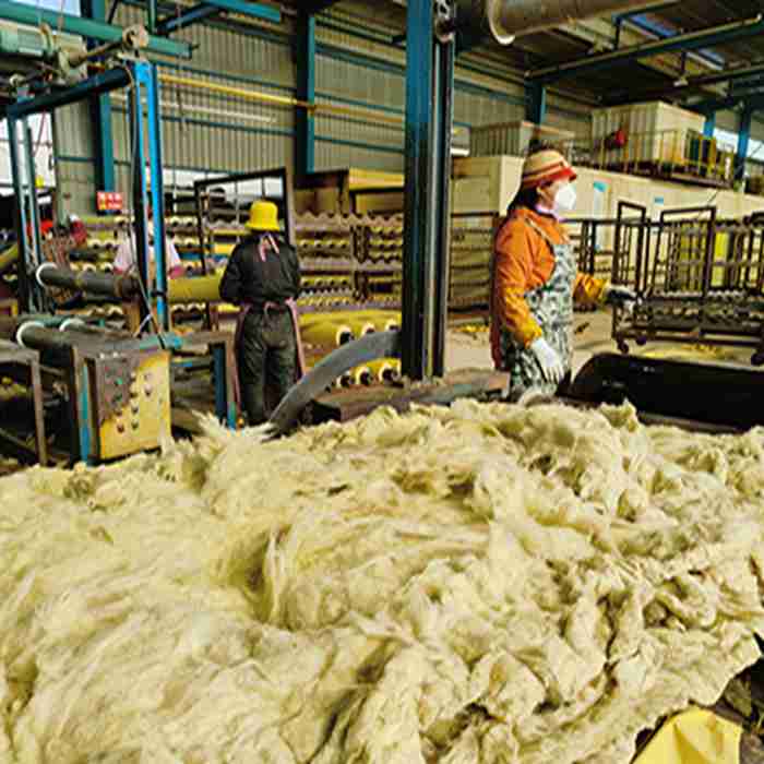 Raw mineral wool in factory